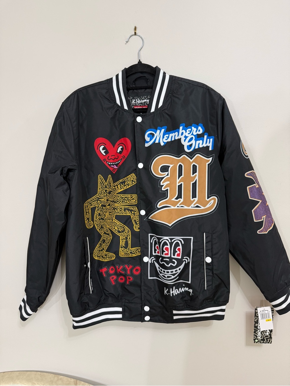 Members Only × Keith Haring size Medium Andy Mouse Bomber Jacket Black, Gorgeous